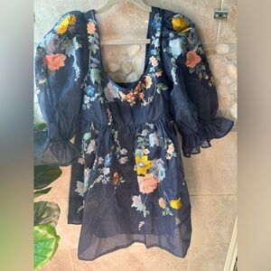 Asos Edition Embroidered Puff Sleeve Babydoll Dress